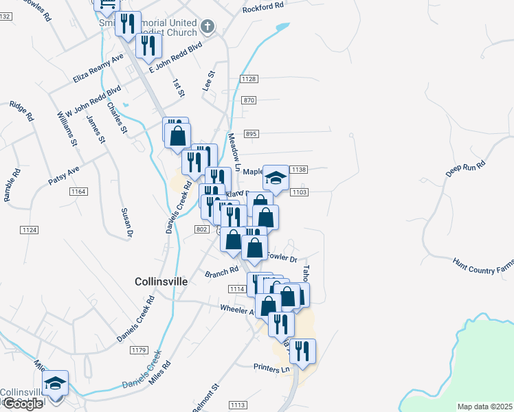 map of restaurants, bars, coffee shops, grocery stores, and more near Primary School Road in Collinsville