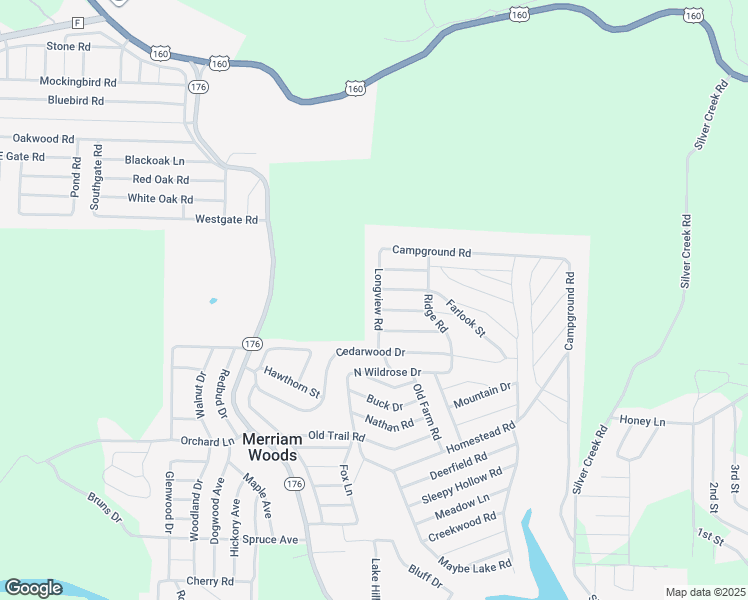 map of restaurants, bars, coffee shops, grocery stores, and more near 2018 Longview Road in Merriam Woods