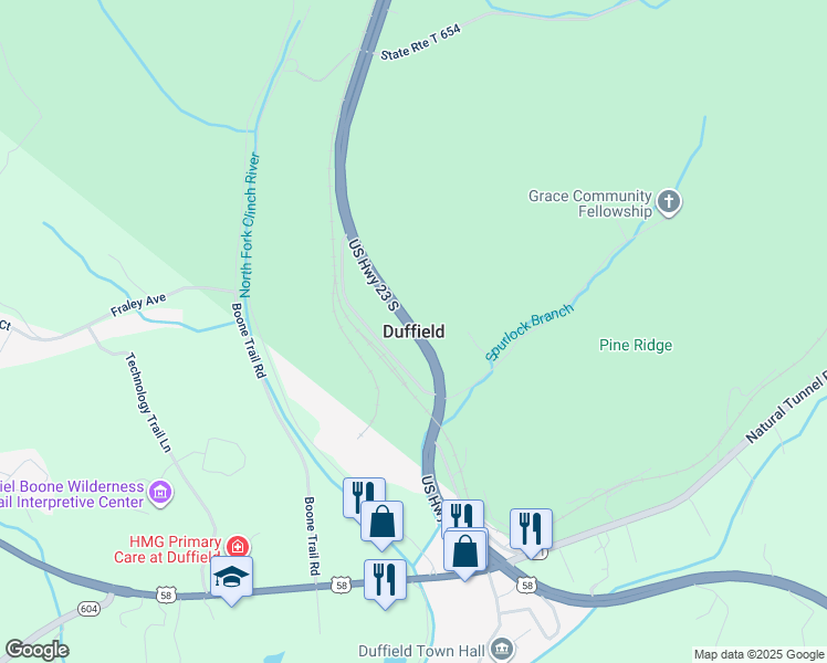 map of restaurants, bars, coffee shops, grocery stores, and more near in Duffield
