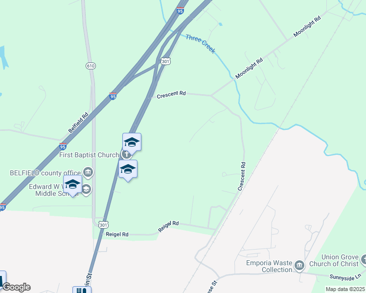 map of restaurants, bars, coffee shops, grocery stores, and more near Saunders Road in Emporia