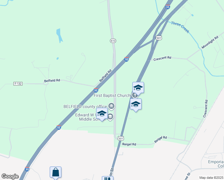 map of restaurants, bars, coffee shops, grocery stores, and more near 418 Slagles Lake Road in Emporia
