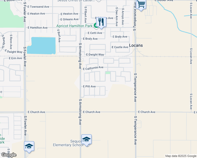 map of restaurants, bars, coffee shops, grocery stores, and more near 1193 South Carriage Avenue in Fresno
