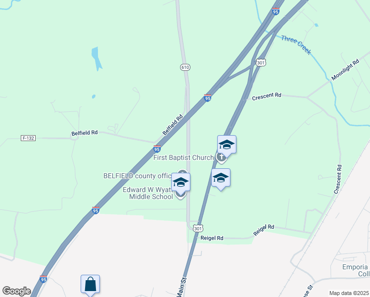 map of restaurants, bars, coffee shops, grocery stores, and more near 418 Slagles Lake Road in Emporia