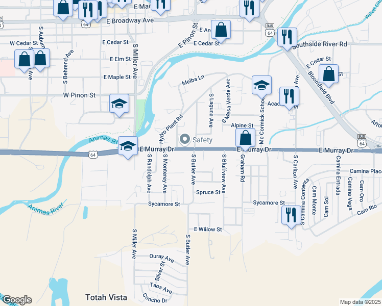 map of restaurants, bars, coffee shops, grocery stores, and more near 1109 South Butler Avenue in Farmington