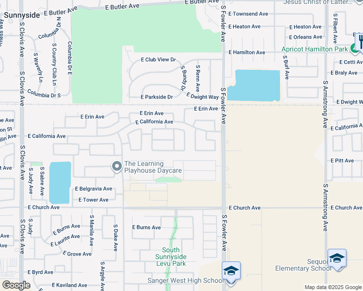 map of restaurants, bars, coffee shops, grocery stores, and more near 2276 South Ezie Avenue in Fresno