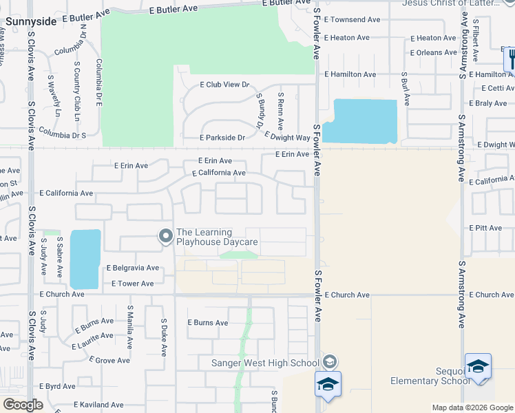 map of restaurants, bars, coffee shops, grocery stores, and more near 2276 South Ezie Avenue in Fresno