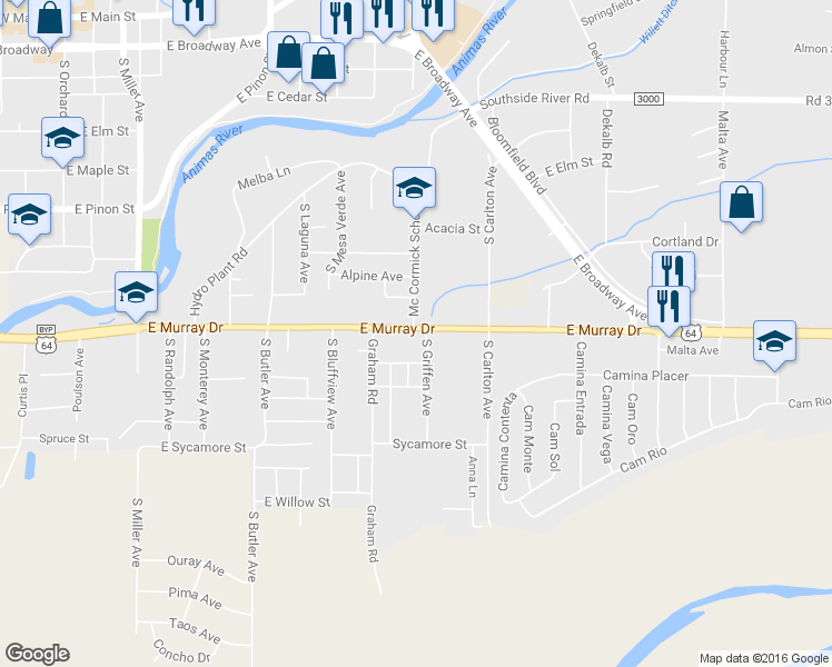 map of restaurants, bars, coffee shops, grocery stores, and more near 1101 E Murray Dr in Farmington