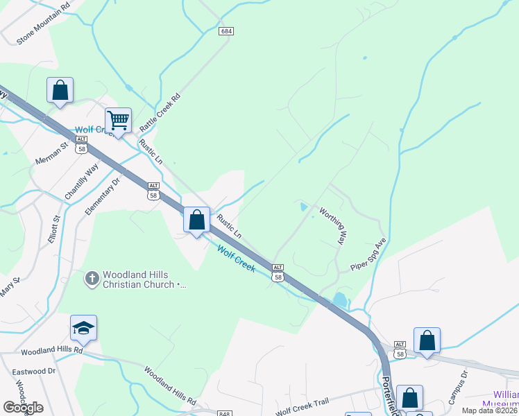 map of restaurants, bars, coffee shops, grocery stores, and more near 16015 Steinman Road in Abingdon