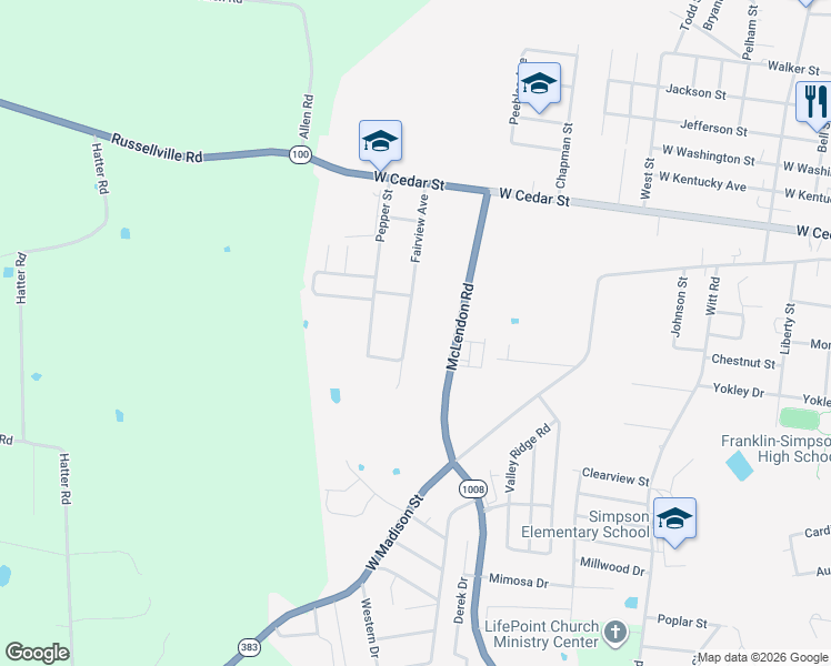 map of restaurants, bars, coffee shops, grocery stores, and more near 400-498 Fairview Avenue in Franklin