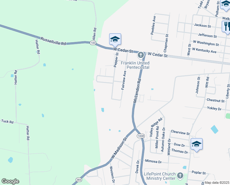 map of restaurants, bars, coffee shops, grocery stores, and more near 403-413 Pepper St in Franklin