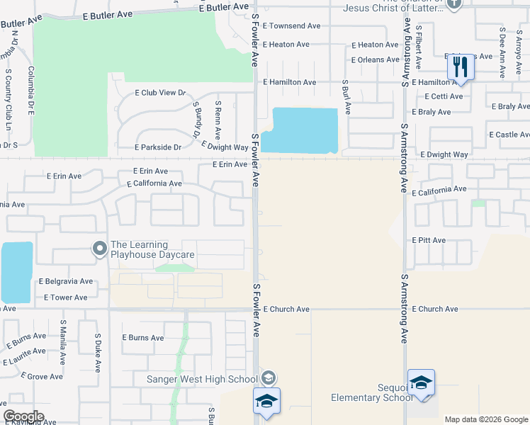 map of restaurants, bars, coffee shops, grocery stores, and more near 1108 South Fowler Avenue in Fresno