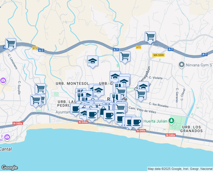 map of restaurants, bars, coffee shops, grocery stores, and more near 5 Calle Castillón in Rincón de la Victoria