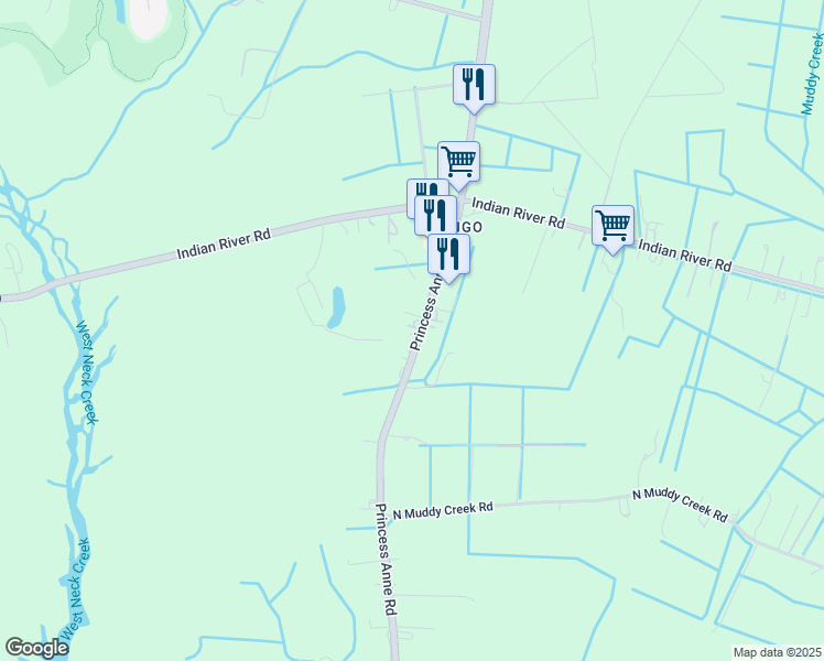map of restaurants, bars, coffee shops, grocery stores, and more near 1761 Princess Anne Road in Virginia Beach