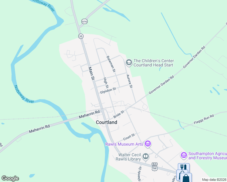 map of restaurants, bars, coffee shops, grocery stores, and more near 25500 Glyndon Street in Courtland
