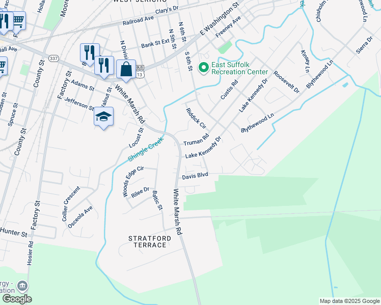 map of restaurants, bars, coffee shops, grocery stores, and more near 894 Lake Kennedy Drive in Suffolk