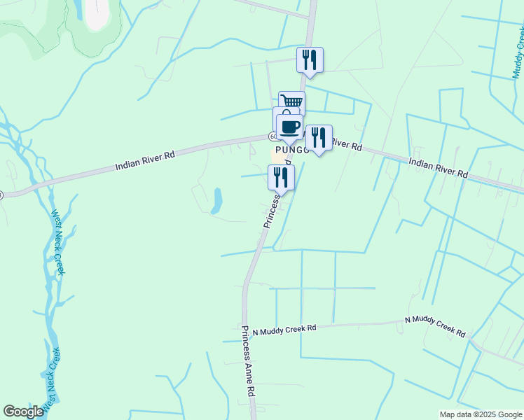 map of restaurants, bars, coffee shops, grocery stores, and more near 1761 Princess Anne Road in Virginia Beach