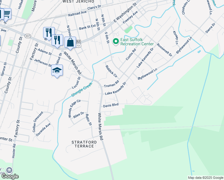 map of restaurants, bars, coffee shops, grocery stores, and more near 900 Lake Kennedy Drive in Suffolk