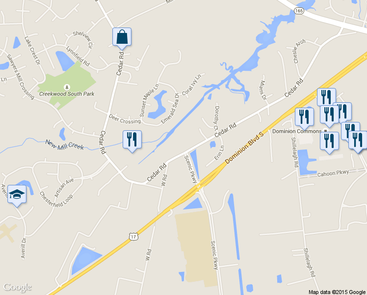 map of restaurants, bars, coffee shops, grocery stores, and more near 2064 Cedar Rd in Chesapeake