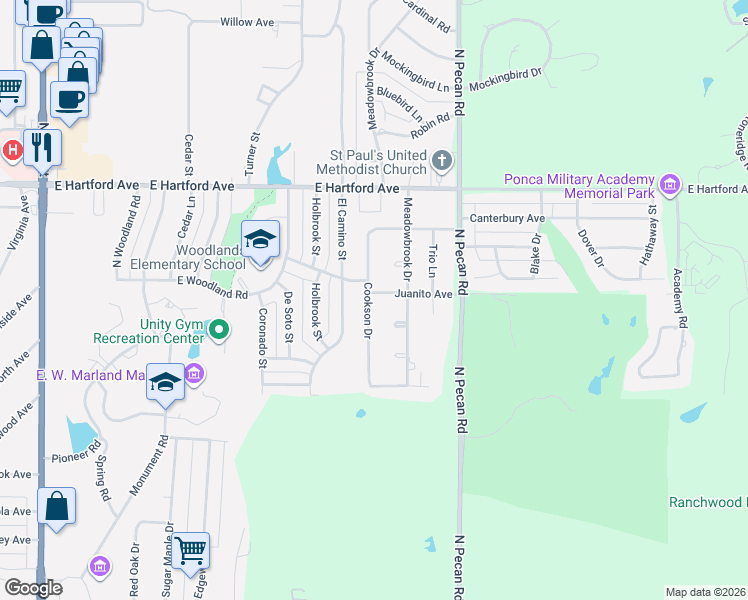 map of restaurants, bars, coffee shops, grocery stores, and more near 1509 Cookson Drive in Ponca City