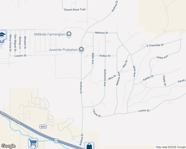 map of restaurants, bars, coffee shops, grocery stores, and more near 1030 Billie Avenue in Farmington