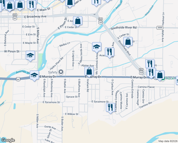 map of restaurants, bars, coffee shops, grocery stores, and more near 1016 East Murray Drive in Farmington