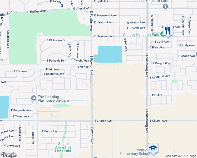 map of restaurants, bars, coffee shops, grocery stores, and more near 1108 S Fowler Ave in Fresno