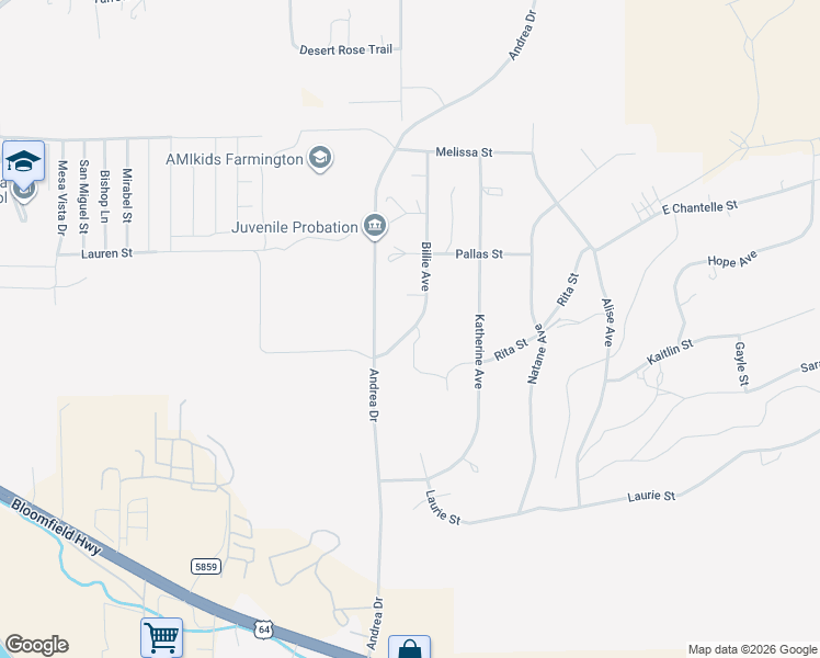 map of restaurants, bars, coffee shops, grocery stores, and more near 1030 Billie Avenue in Farmington