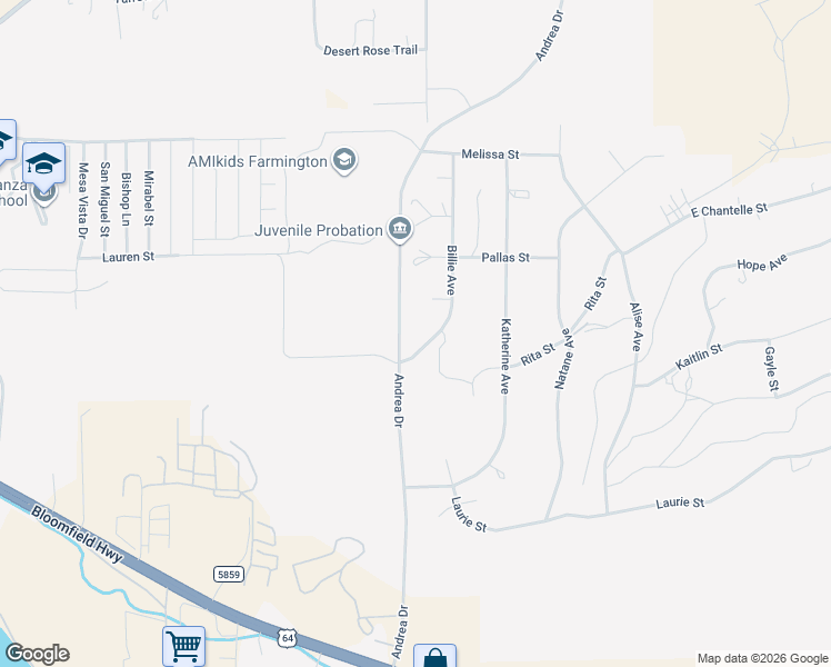 map of restaurants, bars, coffee shops, grocery stores, and more near 1055 Billie Street in Farmington
