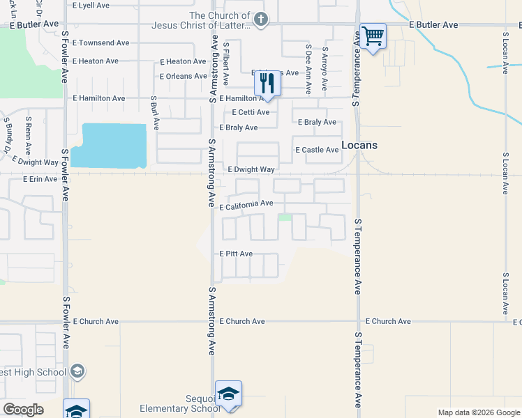 map of restaurants, bars, coffee shops, grocery stores, and more near 1129 South Carriage Avenue in Fresno
