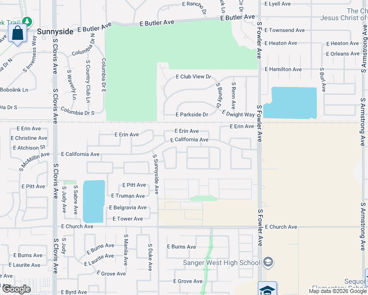 map of restaurants, bars, coffee shops, grocery stores, and more near 5857 East Lorena Avenue in Fresno