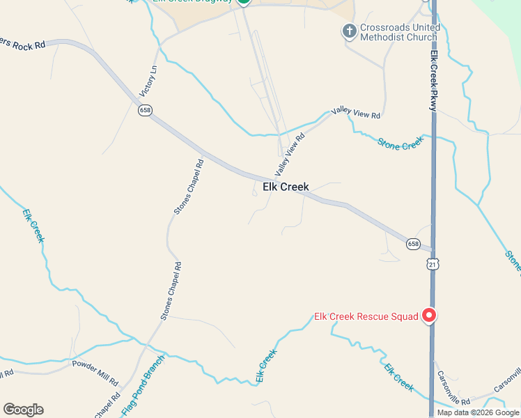 map of restaurants, bars, coffee shops, grocery stores, and more near School Lane in Elk Creek