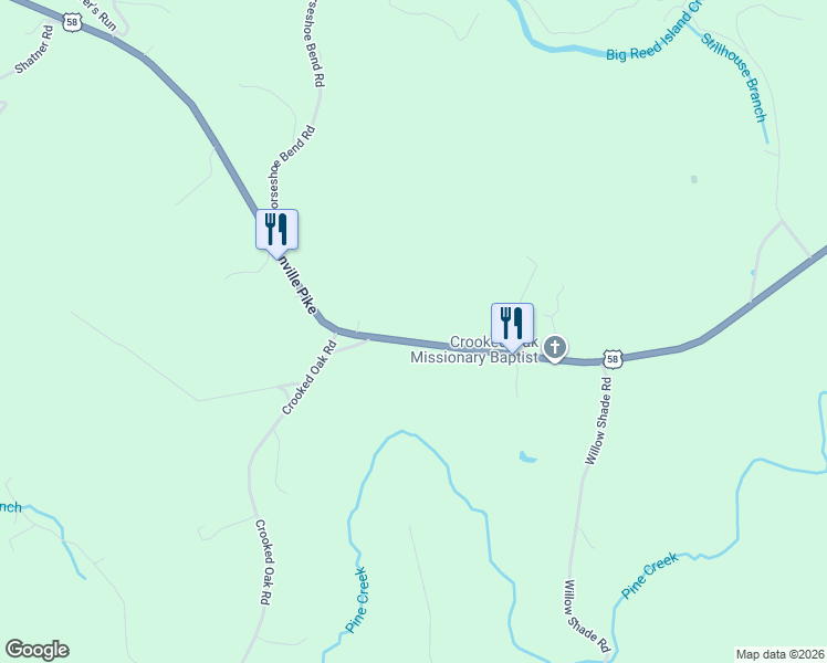 map of restaurants, bars, coffee shops, grocery stores, and more near Danville Pike in Hillsville