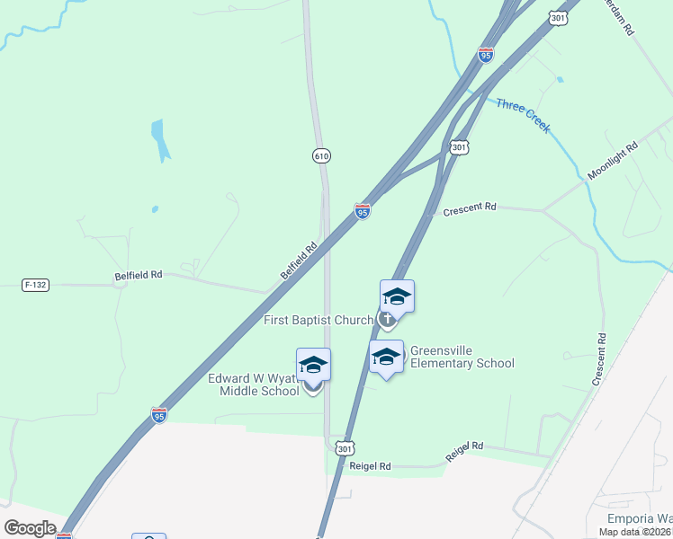 map of restaurants, bars, coffee shops, grocery stores, and more near 339-461 Slagles Lake Road in Emporia