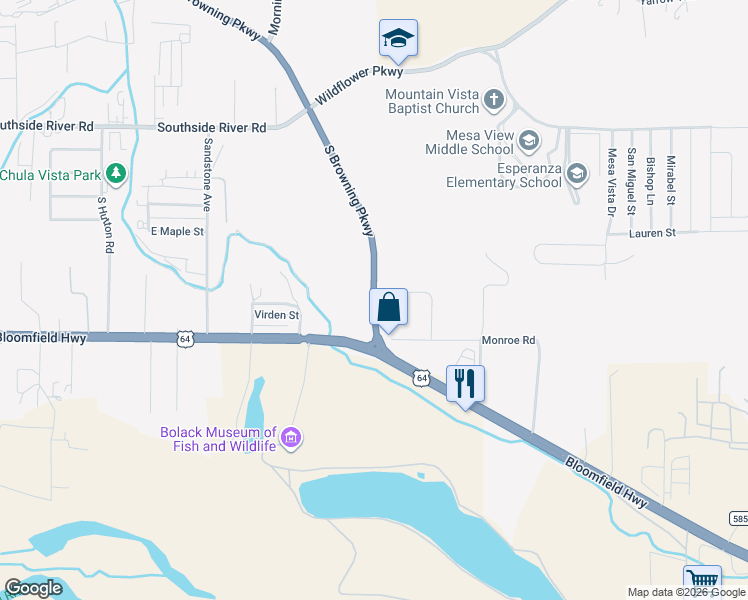 map of restaurants, bars, coffee shops, grocery stores, and more near 982-1070 South Browning Parkway in Farmington