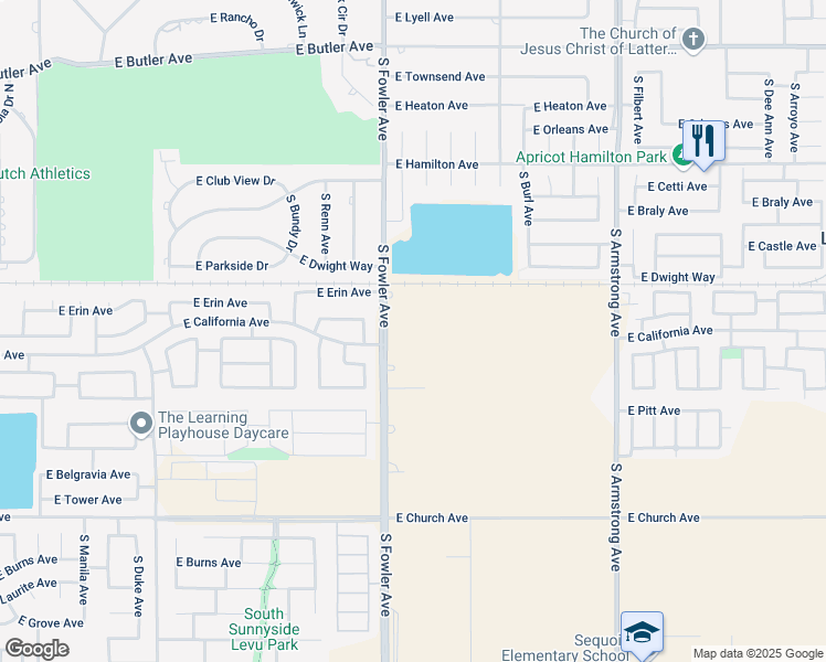map of restaurants, bars, coffee shops, grocery stores, and more near 1136 South Fowler Avenue in Fresno