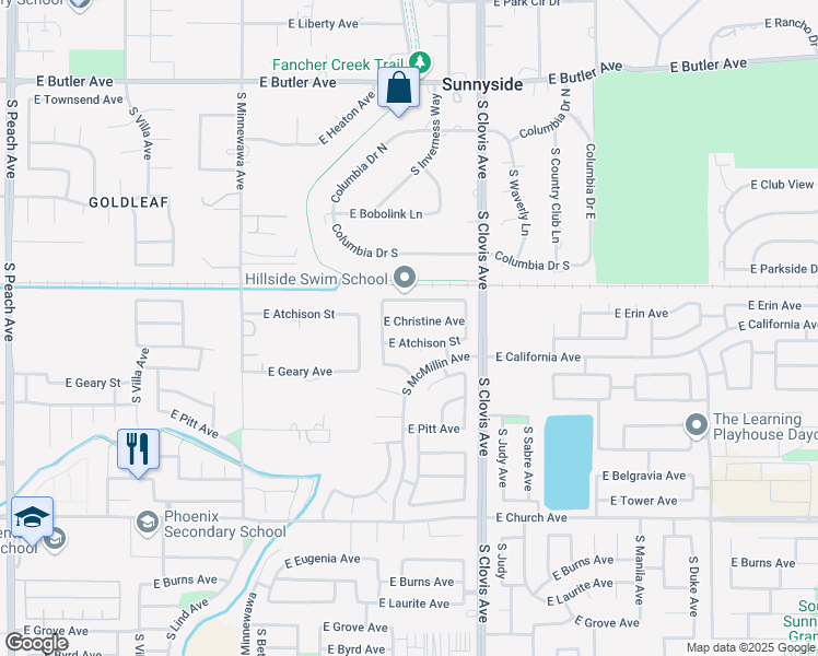 map of restaurants, bars, coffee shops, grocery stores, and more near 5528 East Christine Avenue in Fresno