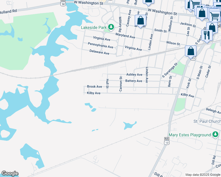 map of restaurants, bars, coffee shops, grocery stores, and more near 829 Brook Avenue in Suffolk