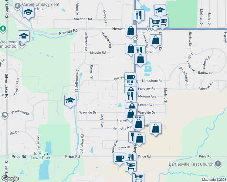 map of restaurants, bars, coffee shops, grocery stores, and more near 2023 Nova Avenue in Bartlesville
