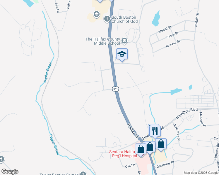 map of restaurants, bars, coffee shops, grocery stores, and more near 101-199 Nottingham Dr in South Boston