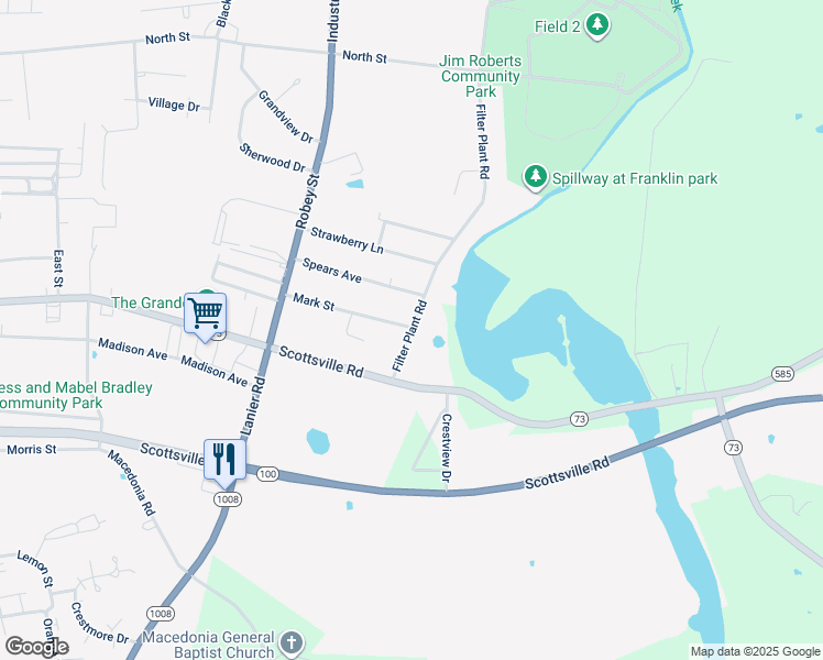 map of restaurants, bars, coffee shops, grocery stores, and more near 416 Filter Plant Road in Franklin