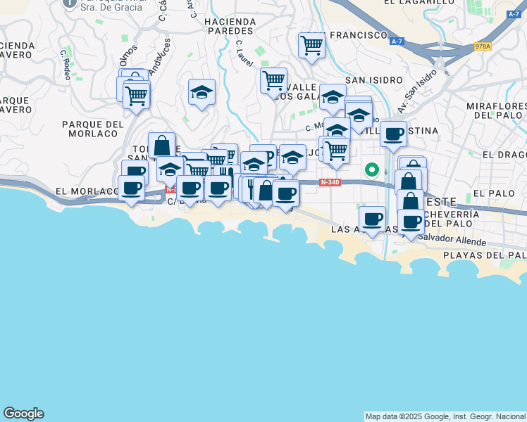 map of restaurants, bars, coffee shops, grocery stores, and more near 18 Calle Cenacheros in Málaga