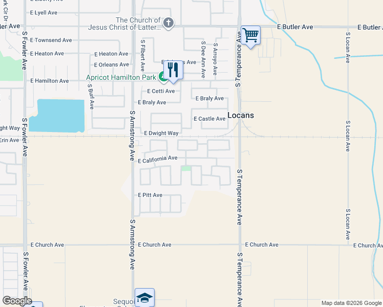 map of restaurants, bars, coffee shops, grocery stores, and more near 6754 East Christine Avenue in Fresno