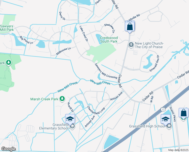 map of restaurants, bars, coffee shops, grocery stores, and more near 2603 Pitchback Lane in Chesapeake