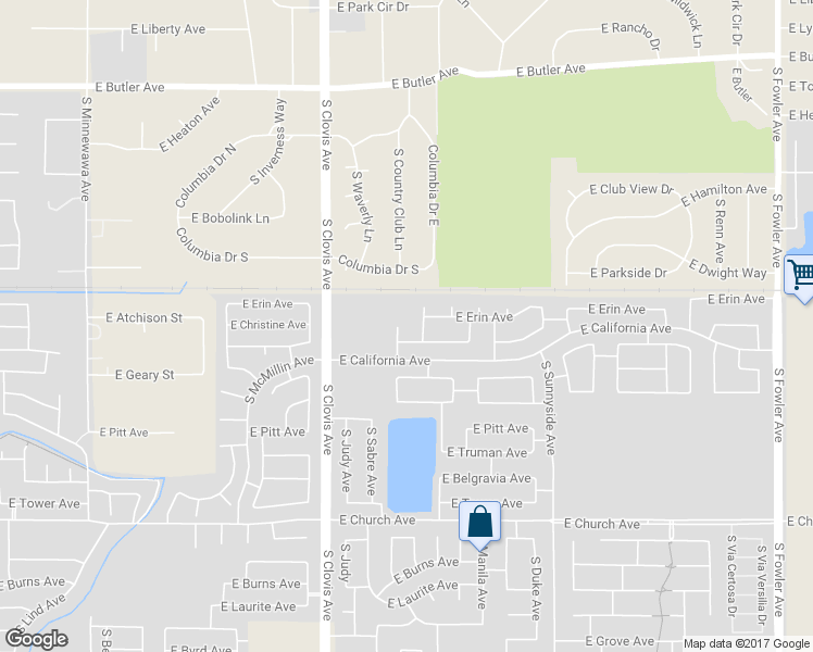 map of restaurants, bars, coffee shops, grocery stores, and more near 2143 South Preuss Avenue in Fresno