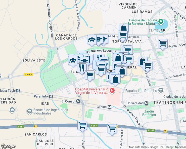 map of restaurants, bars, coffee shops, grocery stores, and more near in Málaga
