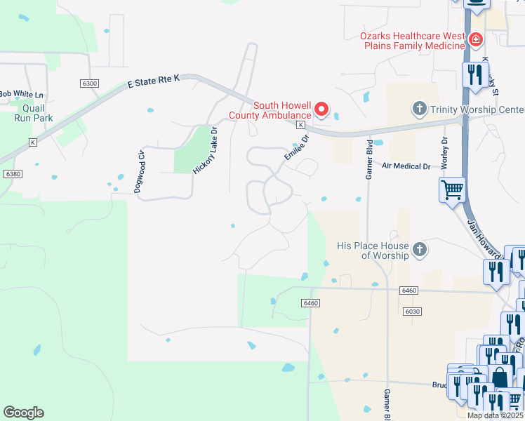map of restaurants, bars, coffee shops, grocery stores, and more near 2026 Big Deer Run in West Plains