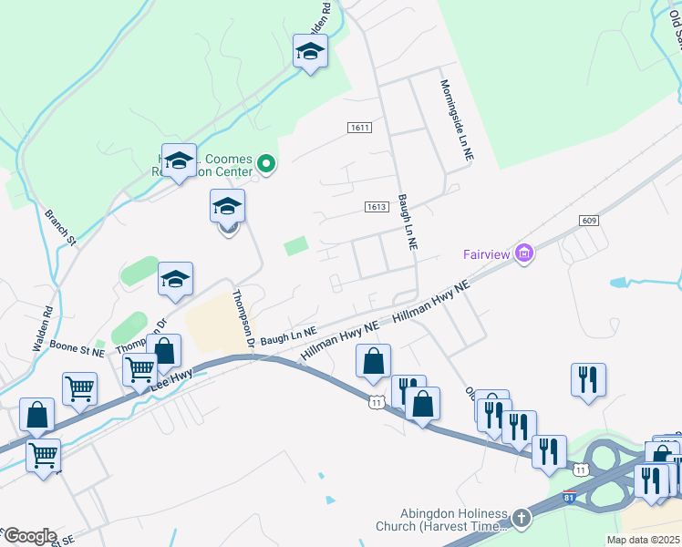 map of restaurants, bars, coffee shops, grocery stores, and more near 824 Wayne Avenue Northeast in Abingdon
