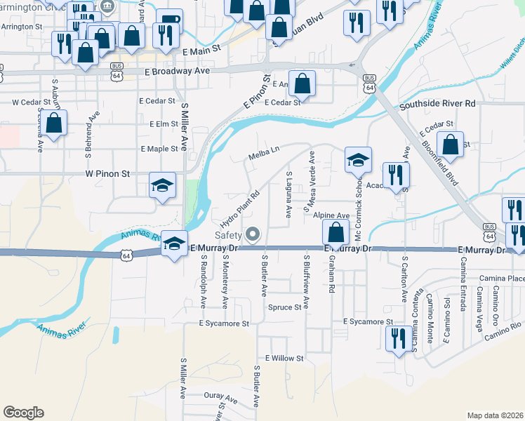map of restaurants, bars, coffee shops, grocery stores, and more near 811 South Butler Avenue in Farmington