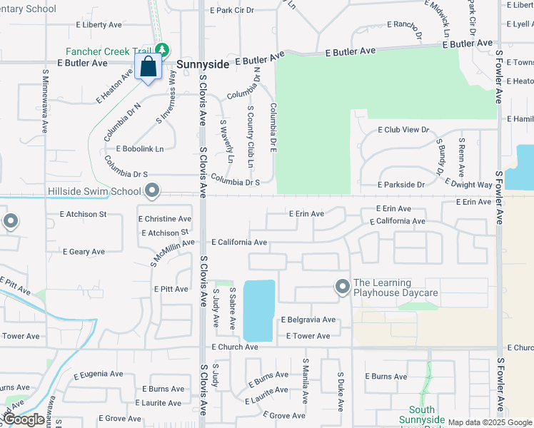 map of restaurants, bars, coffee shops, grocery stores, and more near 5544 East Erin Avenue in Fresno