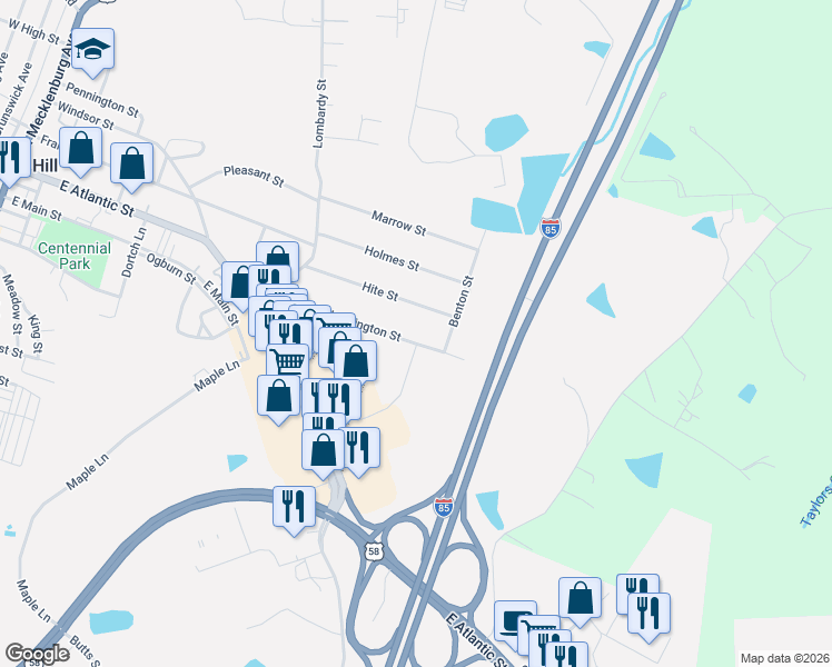 map of restaurants, bars, coffee shops, grocery stores, and more near 651-821 East Northington Street in South Hill